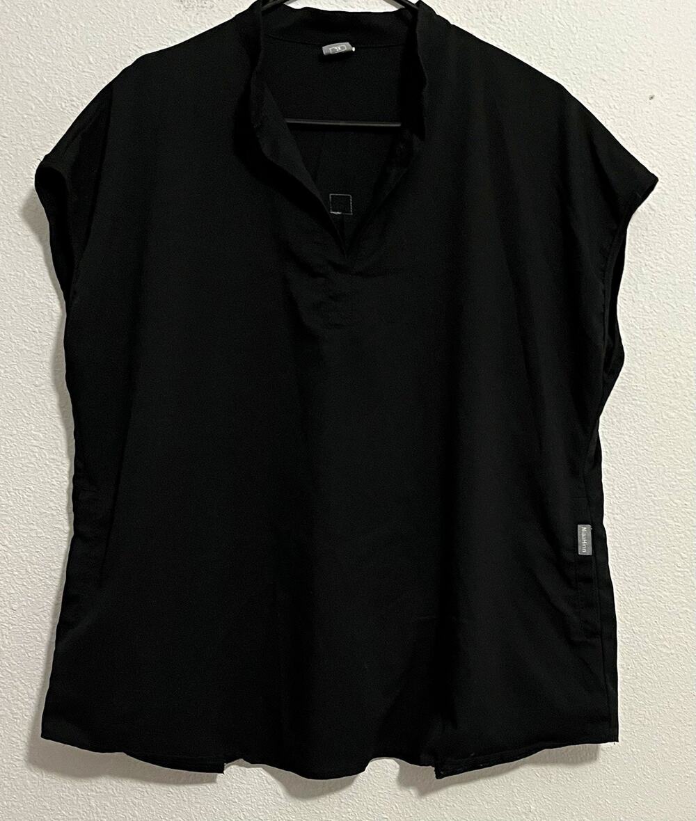 Niaahinn Black Solid Woven V-Neck Short Sleeve Pullover Blouse XL
